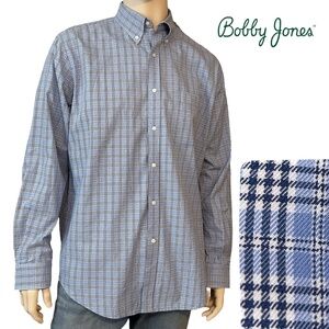Bobby Jones Long Sleeve Shirt Dress Casual Sky Blue Plaid Button Down Collar